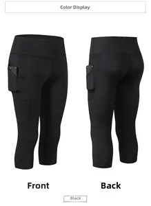 Vista frontale e posteriore dei leggings da yoga neri a vita alta con tasche laterali