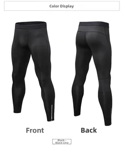 Front and back views of men's black quick-dry compression pants with 3D ergonomic seams