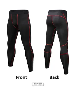 Front and back detail of men's compression pants with red contrast stitching design