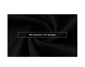 Detail of black sports fabric showing 90% polyester and 10% spandex blend texture