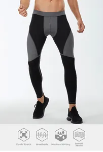 Detail showing elastic waistband and breathable mesh panels on men's sports tights