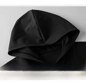 Detail of a men's camouflage sports hoodie showing hooded neckline and stitching