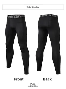 Front and back views of men's compression pants showing breathable side mesh panels