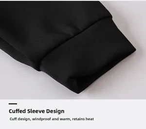 Detail of elastic ribbed cuffs on a black men's sports hoodie for running and fitness