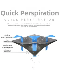 3D diagram showing moisture-wicking and quick-dry technology on gray honeycomb fabric