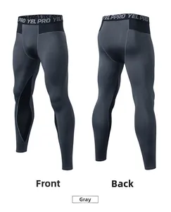 Front and back view of men's compression leggings with breathable mesh and elastic waistband