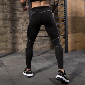 Men's high-elastic compression pants for running and gym training in a dark athletic style