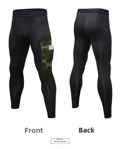 Vorder- und Rückansicht von Herren-Kompressionshose mit Handyfach in Camouflage