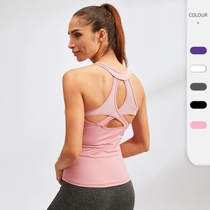 Canotta da Yoga Donna Dorso a Vogatore Intaglio Incrociato Mesh Asciugatura Rapida Fitness Canotta Sportiva