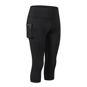 Leggings sportivi Capri neri da donna a vita alta con pratica tasca laterale per fitness