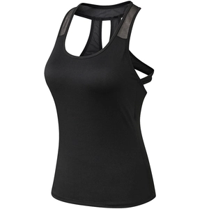 Canotta yoga da donna nera con inserti in mesh traspirante e design sportivo racerback