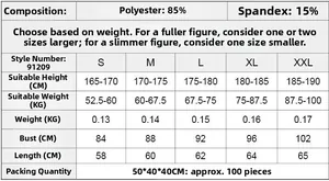Size chart detail for men's quick-dry fitness t-shirt with height and weight guides