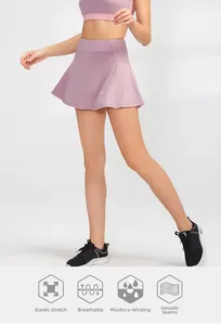 Macro shot of high-waist sports skirt set featuring moisture-wicking and elastic fabric