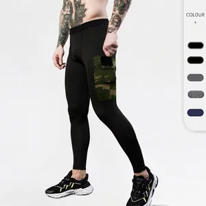 Herren Kompression Fitness Leggings Camo Tasche Schnelltrocknend Hochelastisch Sport Laufen Tights Atmungsaktiv Workout Hose