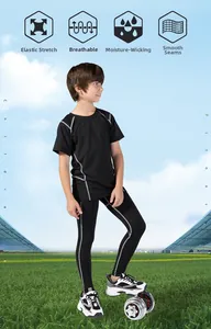 Kids compression pants detail showing flat seams and high-stretch quick-dry fabric