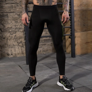 Schwarze Herren Kompressionshose mit Camo-Seitentasche für Fitness und Lauftraining