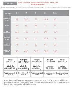 Size chart for high-waisted tennis skirt with measurements from S to XXL in centimeters