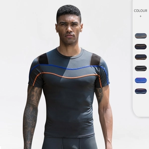 Men's Athletic Compression T-Shirt Quick-Dry Fitness Running Short Sleeve Top Reflective High Elastic Sports Training Gear