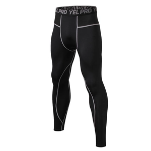 Men's PRO compression leggings in black high-stretch fabric with grey flatlock stitching
