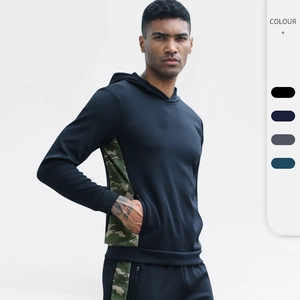Men Camouflage Splicing Hooded Sweatshirt Running Fitness Sports Long Sleeve Jacket Loose Casual Hoodie Top Clothing