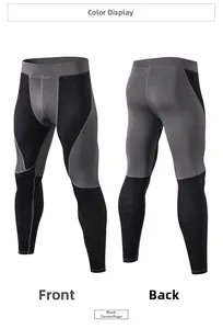 Macro detail of men's compression pants with grey camo texture and high-stretch fabric
