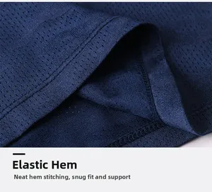 Detail of breathable mesh fabric hem with elastic stitching on men's camouflage sport shirt