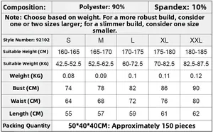 Detailed size guide and measurements for the quick-dry yoga fitness tank top