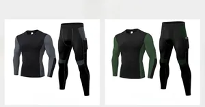 Ensemble de compression homme comprenant un haut à manches longues et un legging avec poche