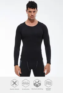 Detail icons showing stretch, breathability, moisture-wicking and flat seams of sports shirt