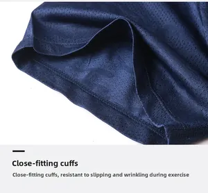 Close-up of navy blue breathable mesh sleeve with anti-slip and wrinkle-free features