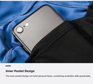 Detail of blue tennis skirt featuring a built-in black liner pocket for smartphone