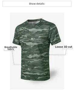 Gros plan du t-shirt de sport camouflage avec tissu mesh respirant et coutures solides