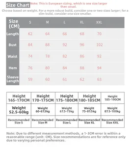 Guide des tailles pour t-shirt de sport à manches longues avec mesures de poitrine