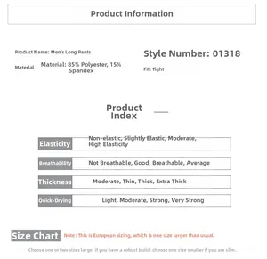 Spécifications du tissu pour pantalon de compression homme, 85 % polyester et 15 % élasthanne