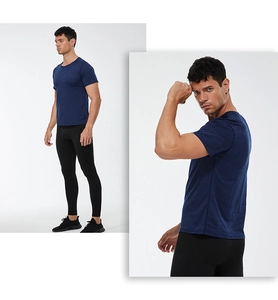 Detail view of men's quick-dry camouflage sports t-shirt with breathable knit texture