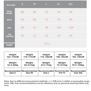 Tableau détaillé des tailles pour pantalons de compression homme incluant les mesures