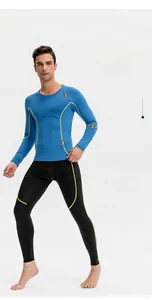 Close-up of ergonomic contrast stitching and 3D cut on men's athletic compression top