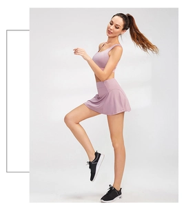 Side view of lavender high-waisted tennis skirt set with moisture-wicking fabric