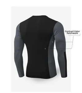 Vue arrière détaillée du t-shirt de compression pour hommes avec coutures contrastées