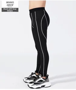 Detail of boys compression leggings with contrast gray stitching and high elastic fabric