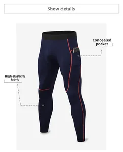 Détail du pantalon de compression pour homme avec coutures contrastées et poche pour téléphone