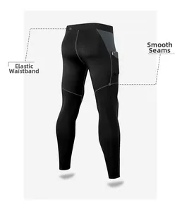 Detail view of men's compression pants with elastic waistband and flatlock seams