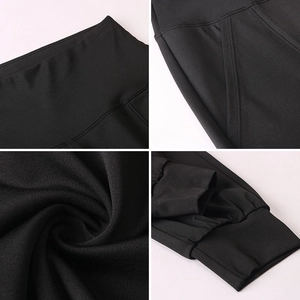 Details von High-Waist-Yogahose mit elastischem Bund und seitlichen Taschen