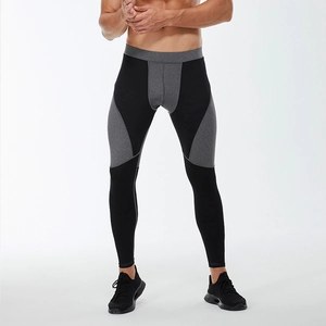 Men's high-elastic compression running leggings in black and grey professional sportswear