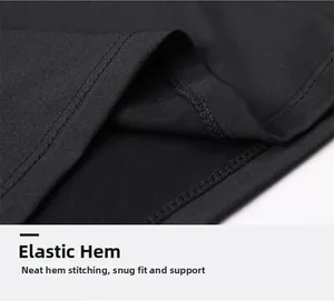 Detail of the elastic hem on black men's sports t-shirt with durable double stitching