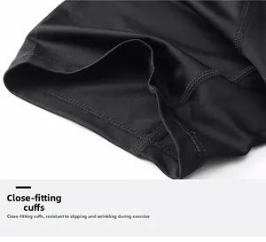 Detail of high-elasticity snug cuffs on black men's quick-dry athletic training shirt