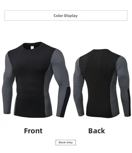 Vues avant et arrière du t-shirt de compression homme à séchage rapide en noir et gris