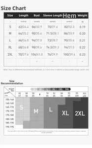 Detailed size chart with height and weight recommendations for men's compression top