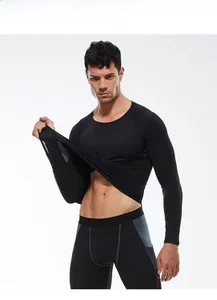 Close-up of men's quick-dry compression top with athletic grey stitching details