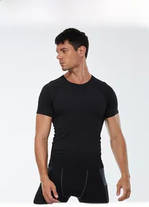 Side view of men's black slim-fit quick-dry sports t-shirt with raglan sleeves